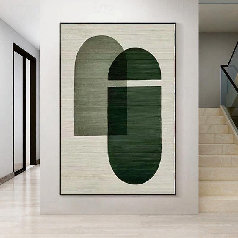 Handmade White Abstract Painting on Canvas hand painted 3D Textured Wall Art Green Modern Canvas Art painting for Living Room Decor  Home Decor Hotel Art Piece