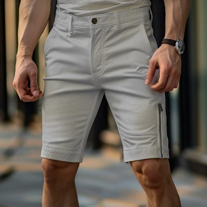 Men's Shorts Chino Shorts Bermuda shorts Work Shorts Zipper Pocket Plain Comfort Soft Knee Length Outdoor Casual Daily Fashion Streetwear Black White Micro-elastic3