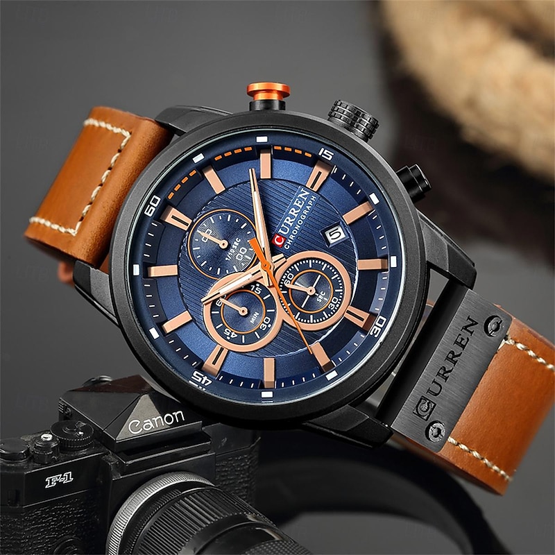 CURREN Men Quartz Watch Outdoor Sports Fashion Wristwatch Calendar Waterproof Decoration Leather Watch4