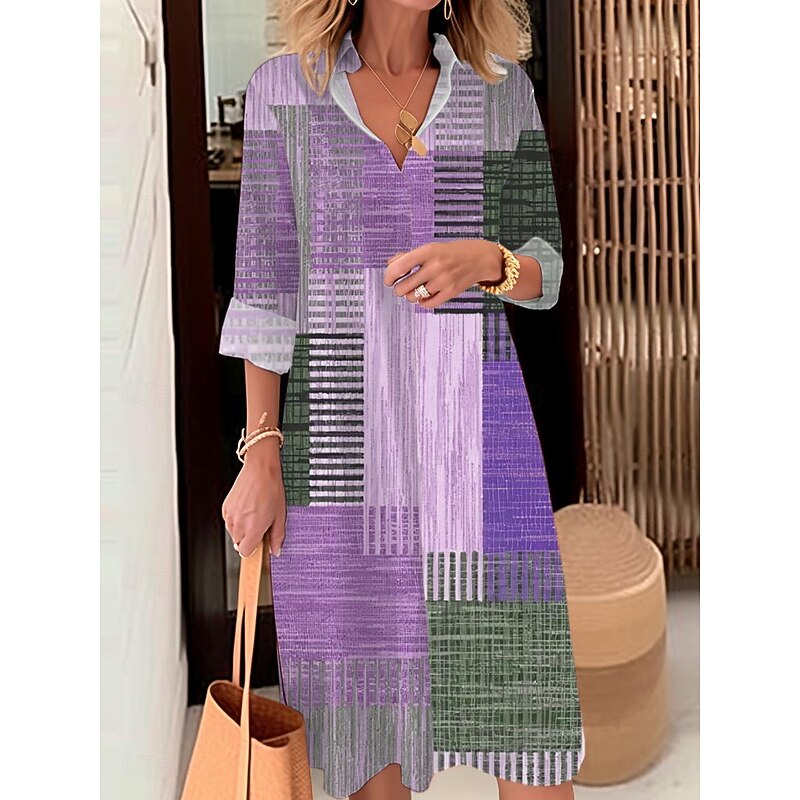 Women's Midi Dress Shirt Dress Casual Dress Outdoor Office Daily Fashion Modern Shirt Collar Button Pocket Long Sleeve Fall Winter Loose Fit Plaid Striped 5