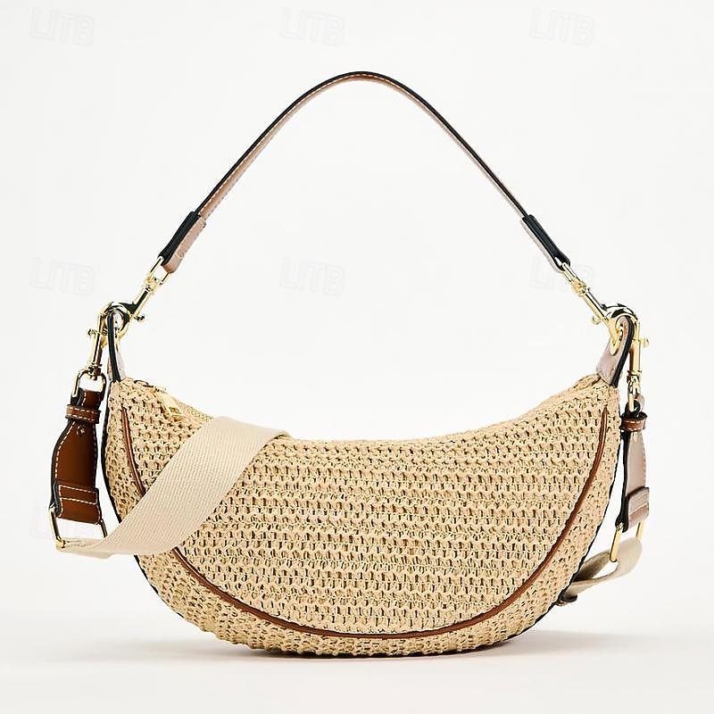 Women's Boho Straw Crossbody Bag with Adjustable Leather Strap - Versatile Summer Accessory4