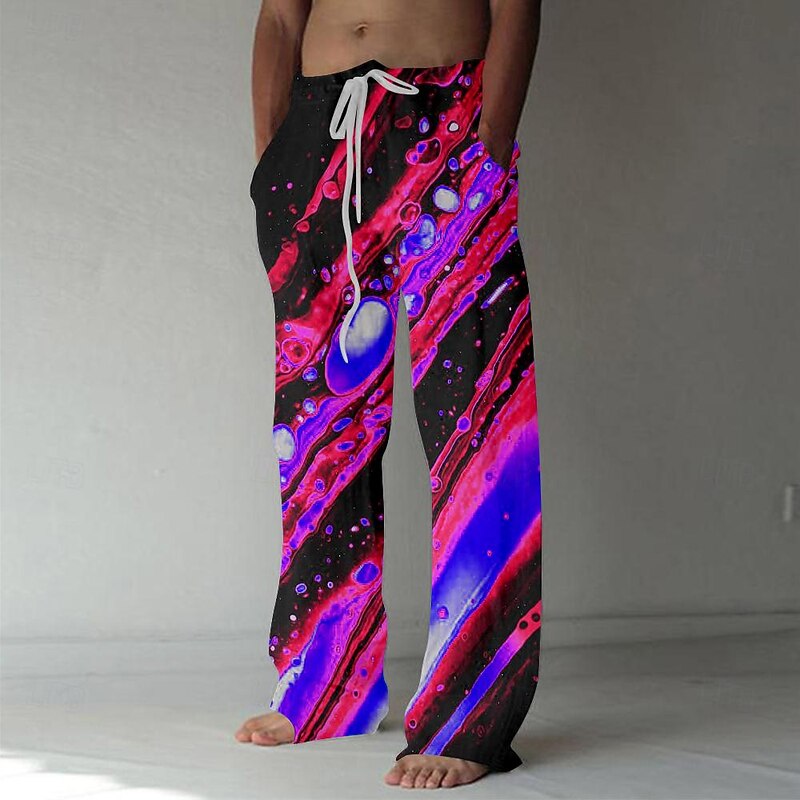 Men's Graphic Trousers Mid Waist Hawaiian Outdoor Holiday Summer Spring 3D Print Grass Green Black White2