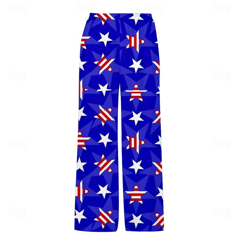 Men's Vacation Hawaiian Casual Flag American Flag Trousers Pants Trousers 3D Print Pocket Mid Waist Party Evening Dailywear Beach Wear Summer Spring Blue Relaxed Fit Inelastic2