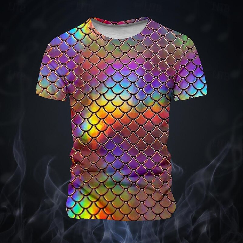 Men's Scales Holographic T Shirt Short Sleeve T shirt 3D Print Crew Neck Shirt Fashion Exaggerated Funny Street Sports Outdoor Rainbow Summer Spring Clothing Apparel S M L XL XXL XXXL