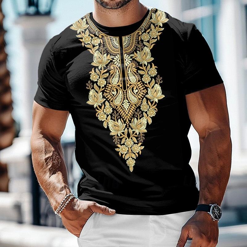 Men's Graphic T Shirt T shirt 3D Print Crew Neck Shirt Daily Ethnic Casual Holiday Black Summer Spring Clothing Apparel S M L XL XXL XXXL