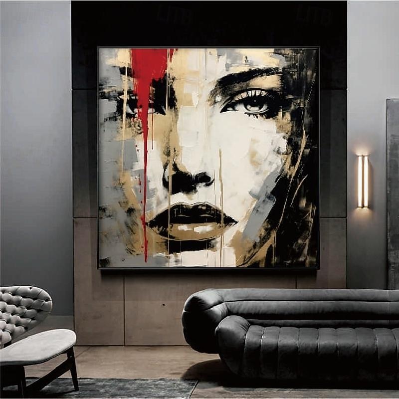 Hand painted Woman Face Red Gray Gold Black oil painting 100% Hand Painted Textured face Painting Acrylic Abstract Oil Painting Wall Decor painting for Living Room Office decoration2