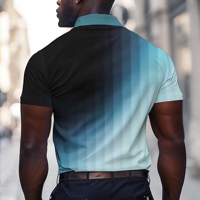 Men's Geometric Polo Shirts Golf Shirt Short Sleeve Polo Shirts Collared Shirts Business Casual WorkWear Formal Wear Festival Wear Buttons 3D Print Spring & Summer Blue Green2