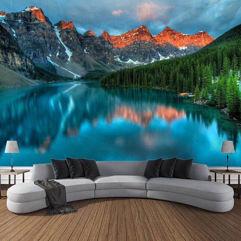 Mountain River Nature Scenery Hanging Tapestry Wall Art Large Tapestry Mural Decor Photograph Backdrop Blanket Curtain Home Bedroom Living Room Decoration4