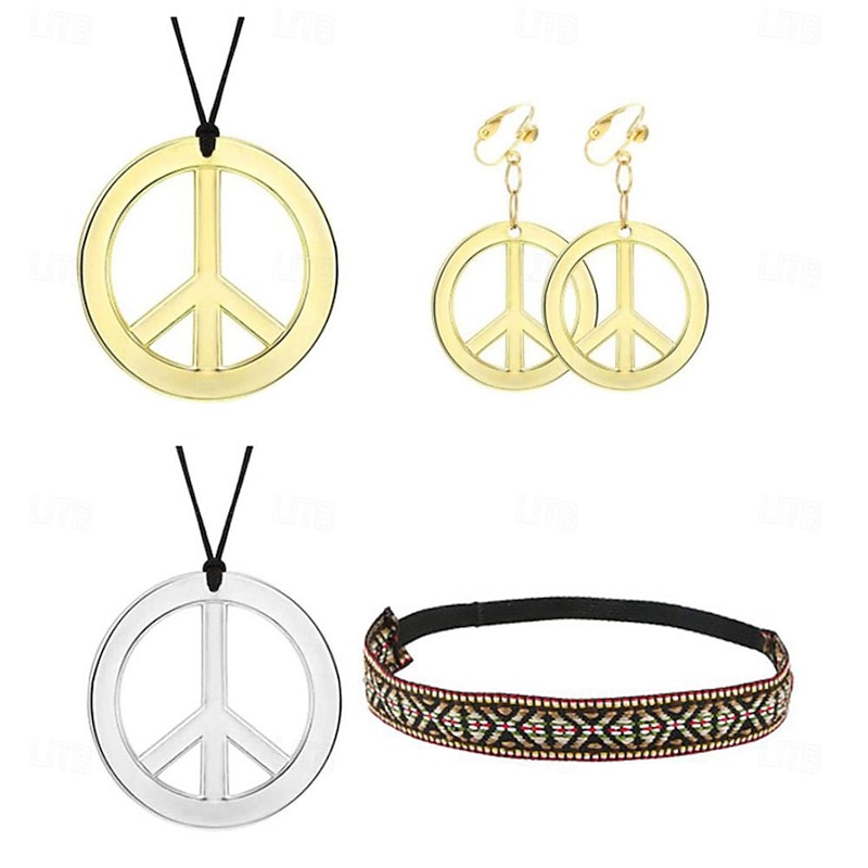 Retro Vintage 1960s Hippie Cosplay Costume Necklace Headband Hippie Disco Fancy Dress Women's Girls' Halloween Carnival Masquerade Party / Evening Casual Daily Pride Parade Adults' Earrings Necklace2