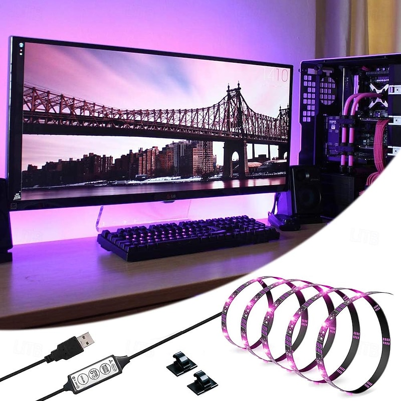 Waterproof USB LED Strip Lights RGB Color Changing 3.28-15FT Battery Powered LED Strip Lights Flexible Battery Operated LED Lights with 3 Keys IR Controller for Bedroom Desk Home Room TV Camping and DIY Decor2