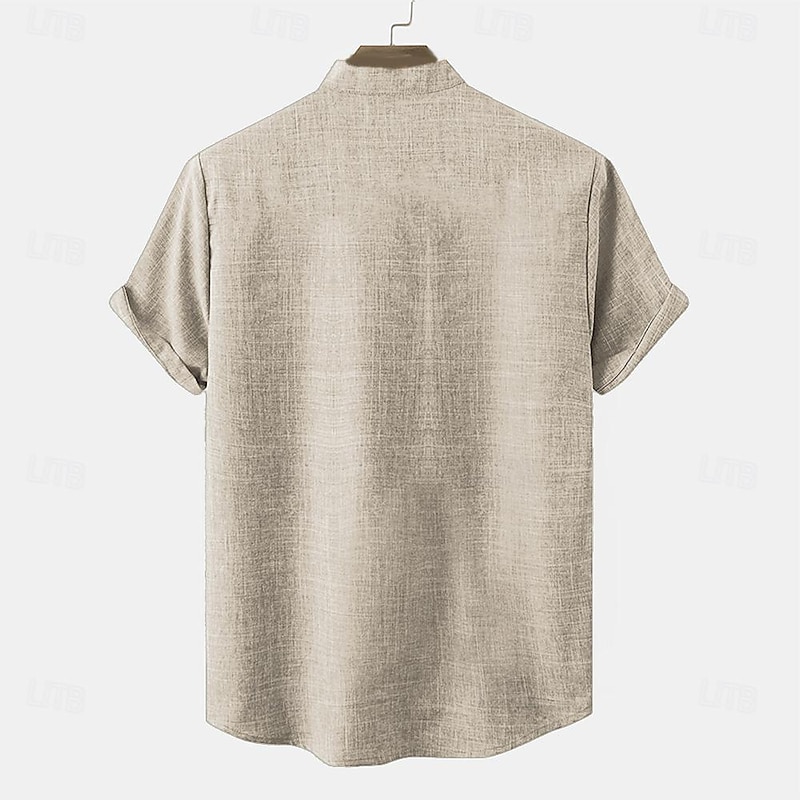 Men's Linen Shirt Henley Shirt Retro Shirts Vintage Shirt Ethnic Shirt Vacation Daily Green Khaki Beige Short Sleeve Mandarin Collar Summer Spring Clothing Apparel 3D Print2