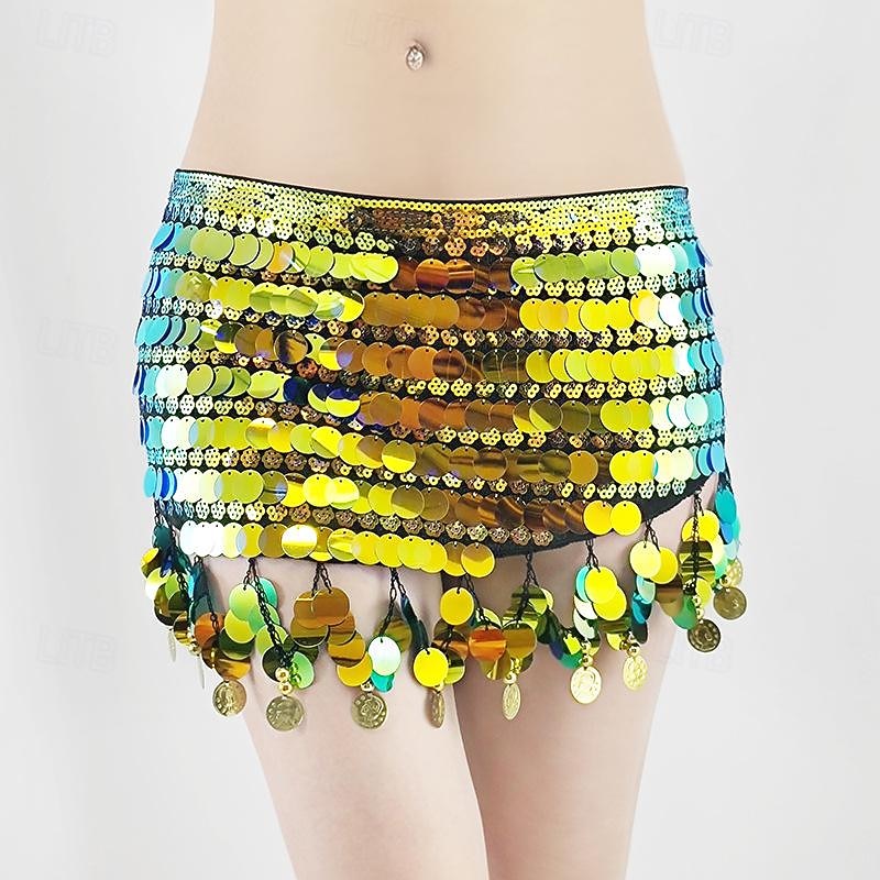 Belly Dance Belt Gold Coin Pure Color Splicing Women's Performance Training High Polyester Sequined3