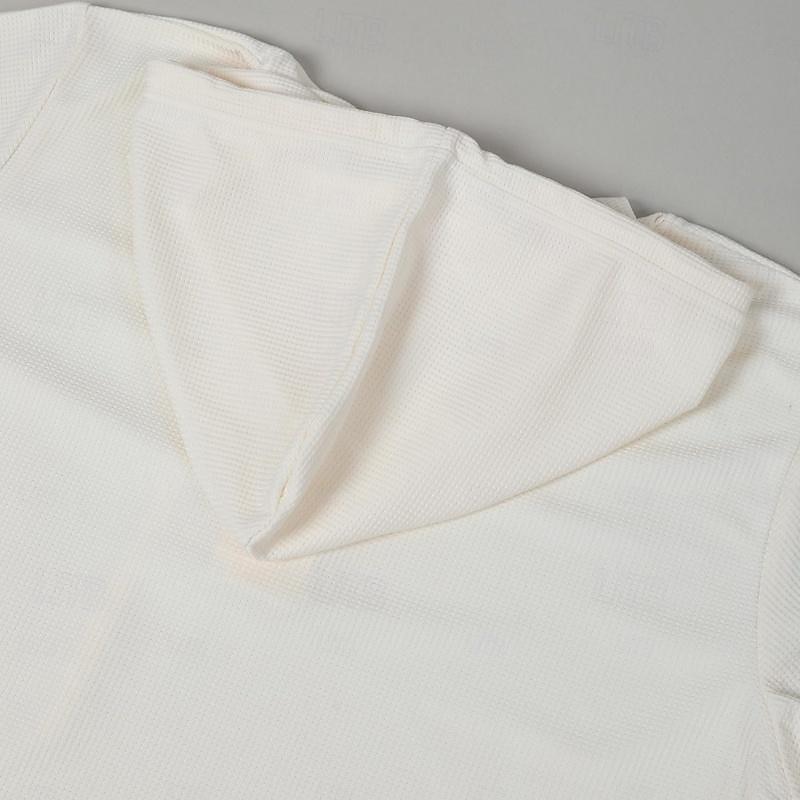 Men's Waffle Knit Tee Tee Top Short Sleeve Hooded Summer Solid Color Daily Casual Buttons Hooded Outdoor Street Causal Green White khaki Top Tee for Men3