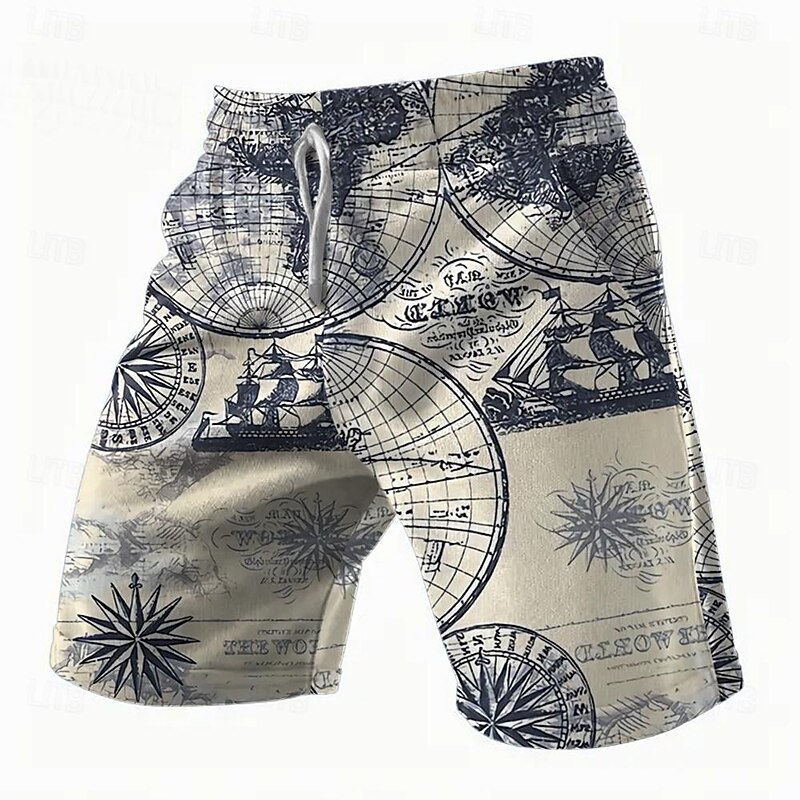 Men's Nautical Compass Sailboat Shorts Summer Shorts Casual Shorts Mid Waist Streetwear Hawaiian Retro Vintage Casual Daily Holiday Drawstring Pocket Elastic Waist Designer Clothing Apparel4