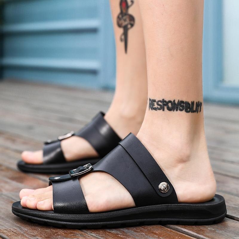 Men's Buckled Faux Leather Sandals – Casual Open Toe Flat Summer Shoes for Beach, Walking, and Daily Wear3
