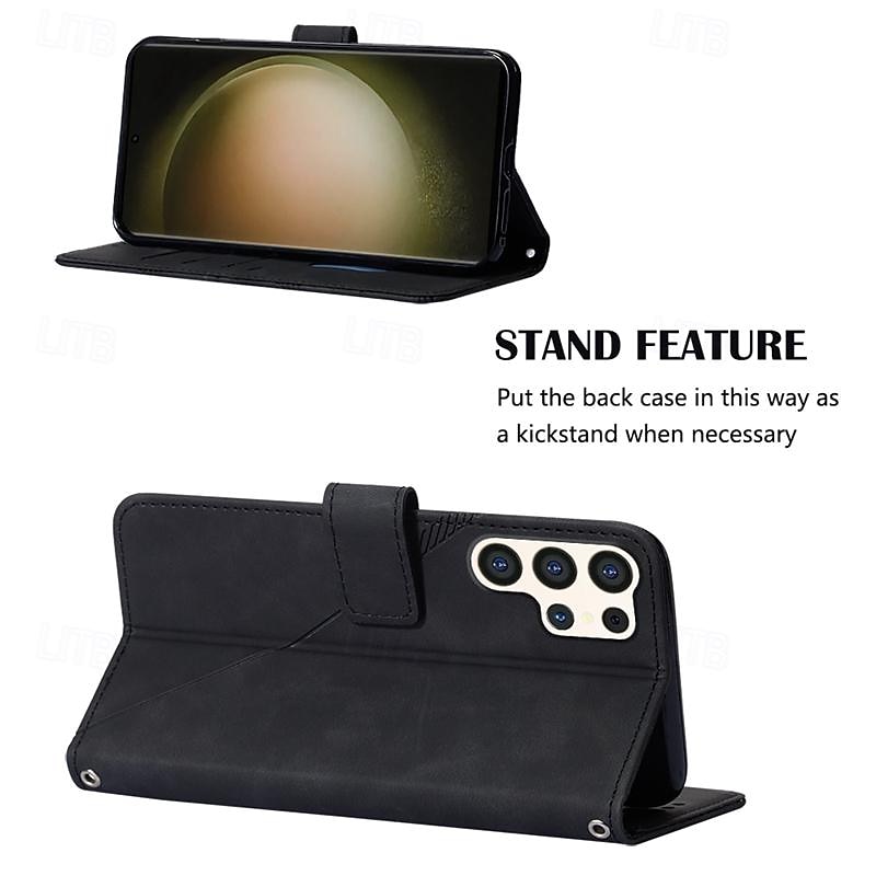 Phone Case For Samsung Galaxy S25 S24 S23 S23 FE S22 S21 Ultra Plus A55 5G A35 5G A25 A15 Back Cover with Stand Holder with Lanyard Card Slot Retro TPU PU Leather3