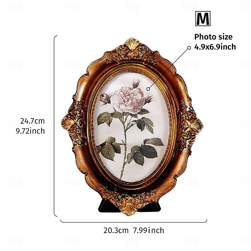 Vintage Palace Style Oval Decorative Frame – Resin Antique Look Photo Frame for Desktop Decor & Photography Props3