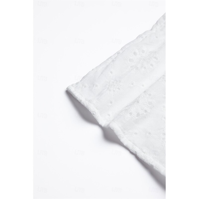 Women's 100% Cotton Shirt Tunic Short Sleeve Crew Neck White Summer Linen Like 8