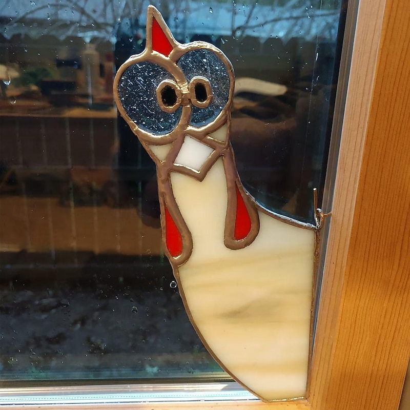 Funny Rooster Stained Glass Bird Window Corner Decor,Rooster Yard Decor,Funny Window Corner Decor-Peeping Rooster,Rooster Yard Decor,Birds Stained Glass,Handmade Peeping Rooster3