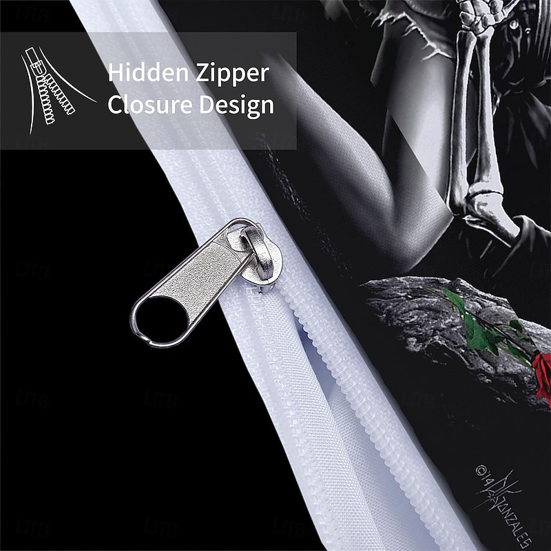 100% Cotton Floral Skull Knight 3 Piece Quilt Cover Set Human Skeleton Couple Printed Bedding Set 3 Piece Suitable for Couples and Adults Gothic Quilt Cover Set Super Soft Breathable Short Fluff Bedding Set Light4