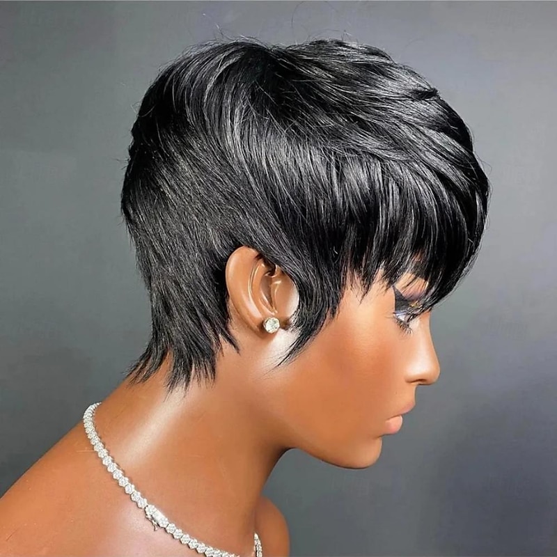 Short Bob Wig Human Hair Short Pixie Cut Wigs for Black Women 100% Human Hair None Lace Front Wigs Natural Black3