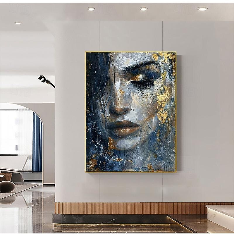 Abstract Woman Face Canvas painting handmade Graffiti Wall Art Colorful Woman Wall Art Woman Portrait oil painting hand painted Canvas Graffiti Face Wall Art Gold Framed Canvas4