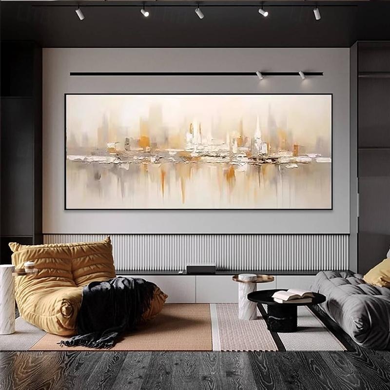 Gold Abstract Mountain Paitning hand painted on Canvas Textured abstract oil painting handmade Wall Art Gold Foil Boho Wall Decor Bright painting Large Modern Art PIanting for Hotel wall decoration2