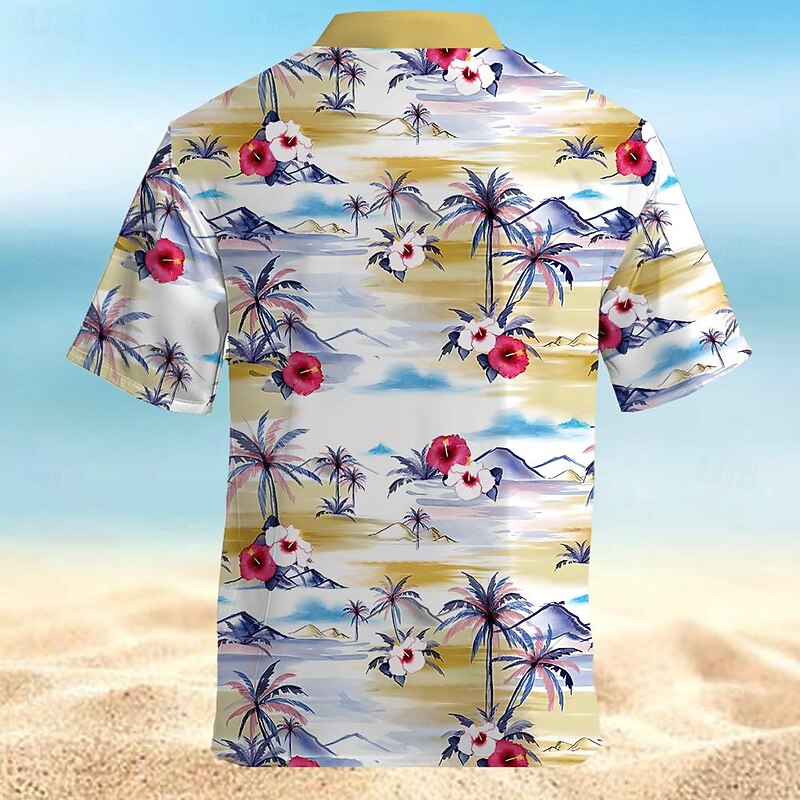 Men's Floral Coconut Tree Palm Tree Summer Hawaiian Shirt Aloha Shirt Short Sleeves Shirt Turndown Hawaiian Casual Resort Outdoor Vacation Street Yellow Purple S M L2