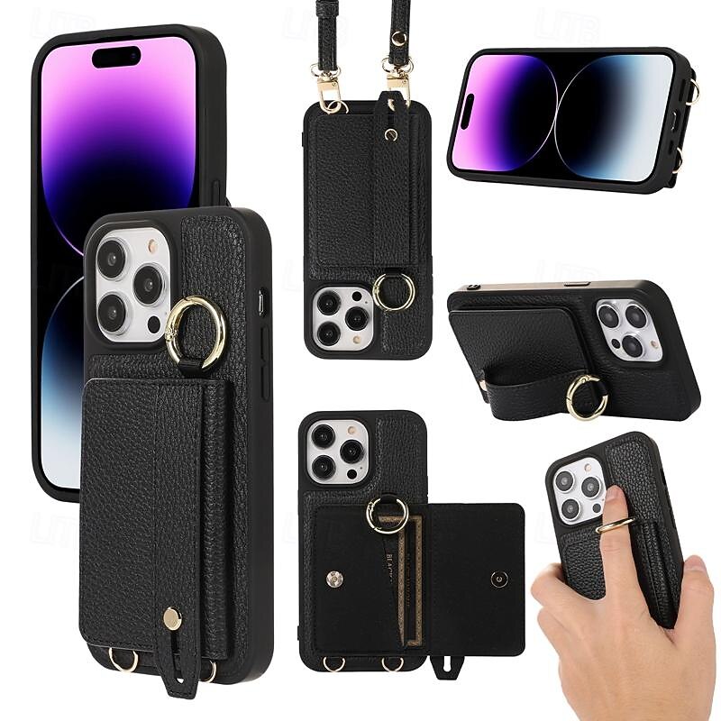 Phone Case For iPhone 17 Pro Max 17 Air 16 15 14 Pro Max Plus 13 12 11 Pro Max Back Cover with Stand Holder with Wrist Strap Card Slot Retro TPU Metal PU Leather2