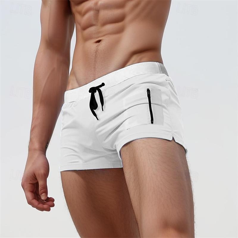 Men's Board Shorts Swim Shorts Swim Trunks Drawstring Elastic Waist Plain Comfort Quick Dry Short Holiday Beach Weekend Fashion Casual Black White Micro-elastic2