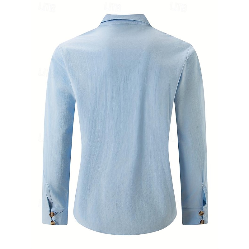 Men's Shirt Linen Shirt Popover Shirt Summer Shirt Beach Wear Plain Vacation Curise Black White Blue Long Sleeve Collar Spring & Summer Clothing Apparel3