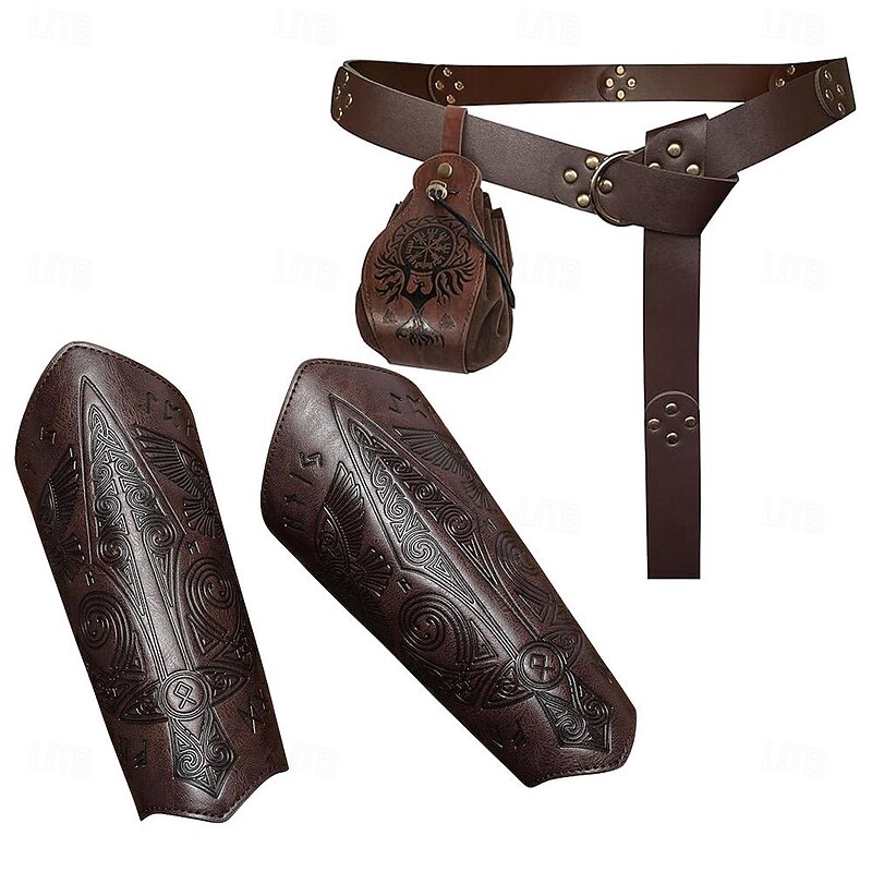 Retro Vintage Medieval Renaissance Armor Waist Belt Scabbard Pirate Viking Ranger Fancy Dress Men's Women's Unisex Viking Halloween Carnival Masquerade Party LARP Adults' Belt Bag Arm Guards All