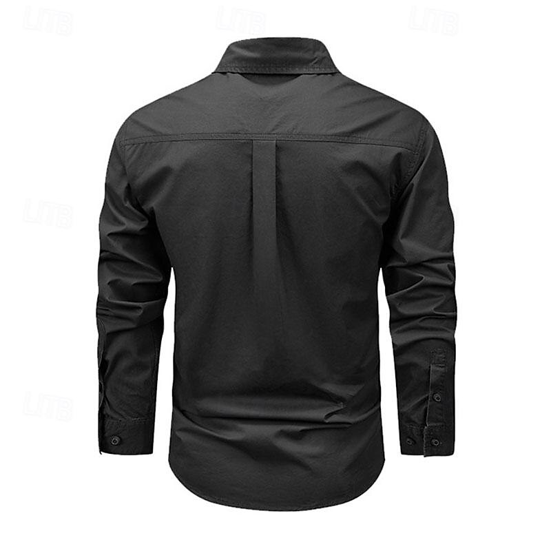 Men's Shirt Workwear Shirts Casual Shirt Work Shirt Button Up Shirt Cargo Shirt Black khaki Army Green Long Sleeve Plain Turndown Vacation Holiday Front Pocket Clothing Apparel Fashion Casual4