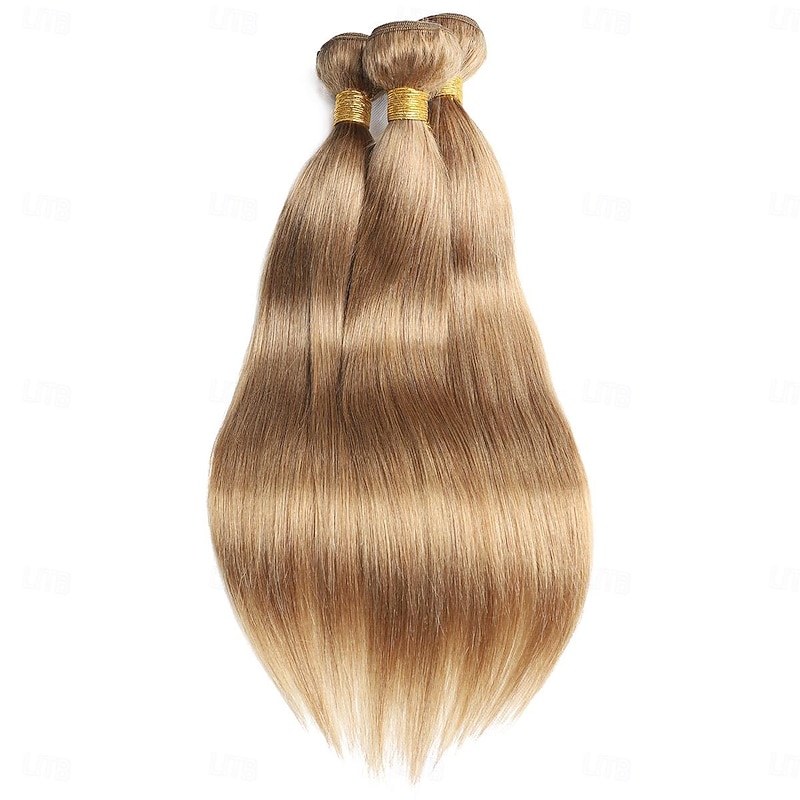 #27 Honey Blonde Human Hair Extensions Remy Hair Weave Pre-Colored Brazilian #27 Straight Bundles Hair Weaving 3PCS4