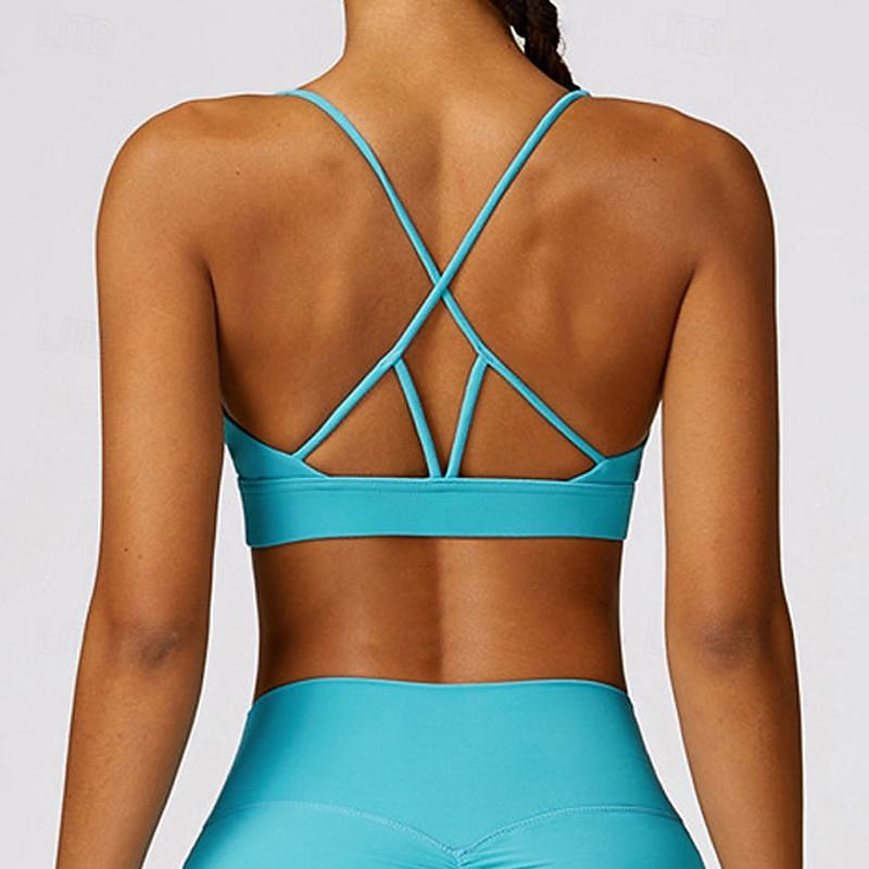 Women's Light Support Running Bra Sports Bra Open Back Removable Pad Bra Top Padded Leisure Sports Jogging Running Lightweight Soft Breathable Black Yellow Blue Solid Colored2