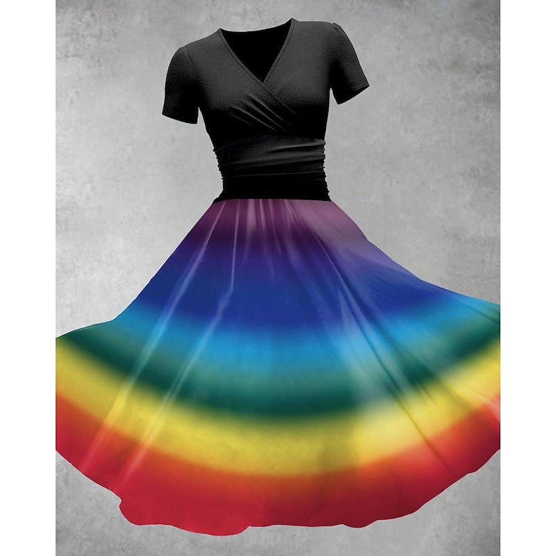 Rainbow Halloween Swing Dress Flare Dress LGBT LGBTQ Carnival Costume Cosplay Adults' Women's Masquerade Pride Parade Pride Month Easy Halloween Costumes Dress Up