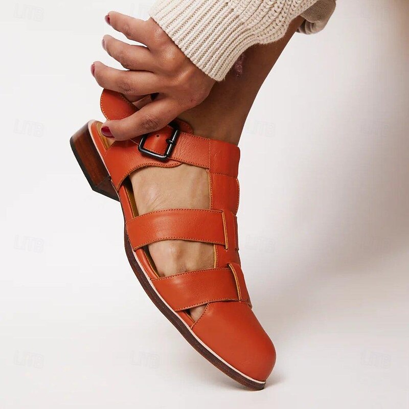 Women's Brown Faux Leather Fisherman Sandals – Vintage Closed-Toe Buckle Flats for Summer, Travel & Casual Outfits3