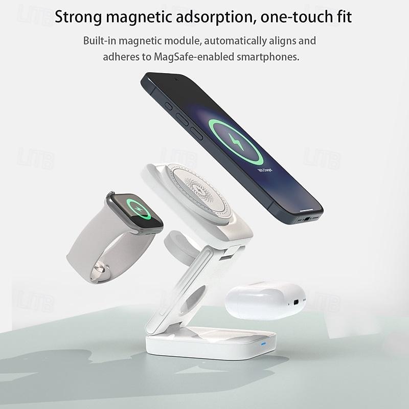 Wireless Charger 15 W Output Power Wireless Charging Station CE Certified Fast Wireless Charging MagSafe Universal For iPhone 14/13/12/11 Pro Max Universal Cellphone Gear Fit 2 R360 Apple Watch4