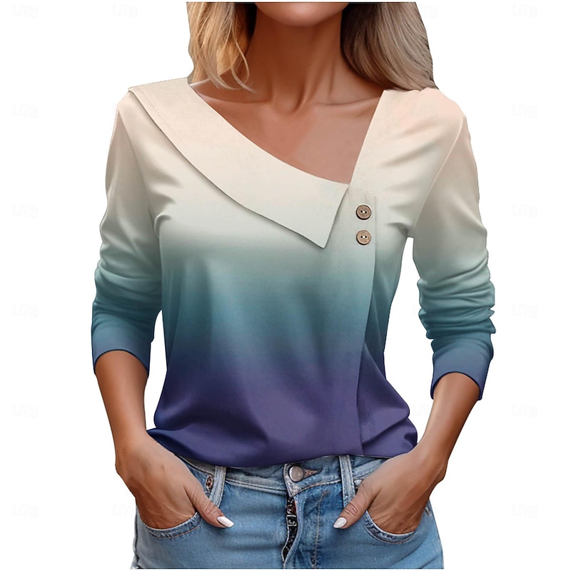 Women's Shirt Blouse Casual Buttons Print Long Sleeve Regular Tops V Neck Daily Yellow Pink Blue Orange Green Spring & Summer4
