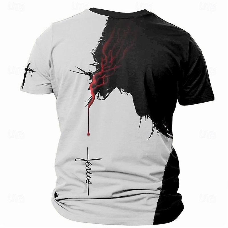 Men's Graphic Cross T Shirt T shirt 3D Print Crew Neck Shirt Religious Athleisure Street Casual White Yellow Blue Summer Spring Clothing Apparel S M L XL XXL XXXL3