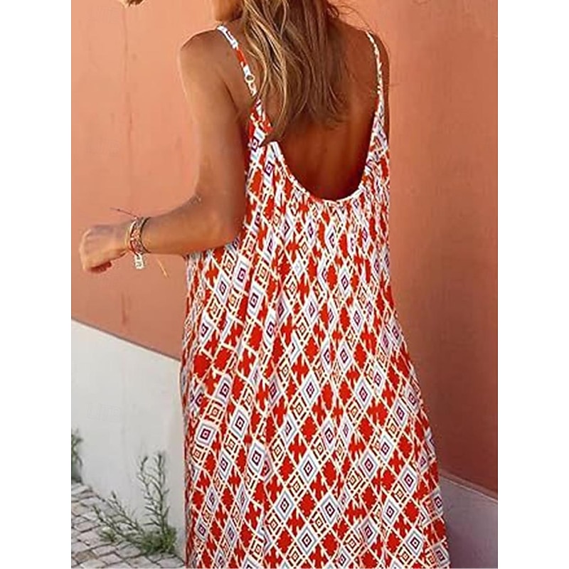 Women's Casual Dress Swing Dress Slip Dress Geometric Plaid Backless Print Strap Long Dress Maxi Dress Stylish Casual Daily Date Sleeveless Summer3