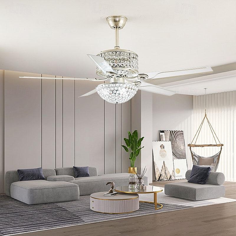 LED Ceiling Fan Light Crystal Gold Luxury Light 3-Color-Light Acrylic Modern Nordic Style Bedroom Dining Room 110-240V3