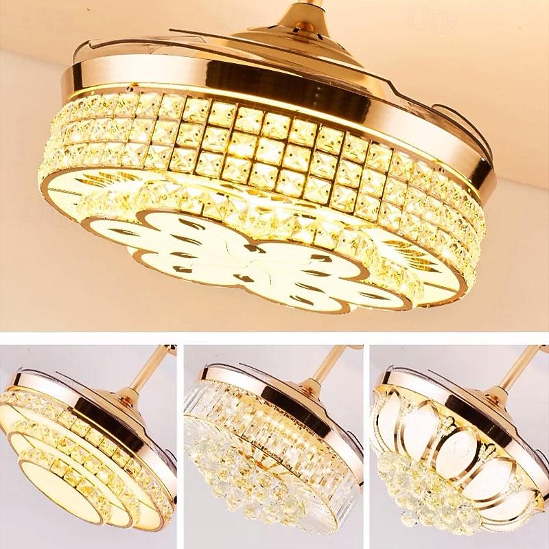 LED Ceiling Fans 48cm 1-Light Dimmable Electroplated Finishes Modern Nordic Style Outdoor Shops Cafes ONLY DIMMABLE WITH REMOTE CONTROL4