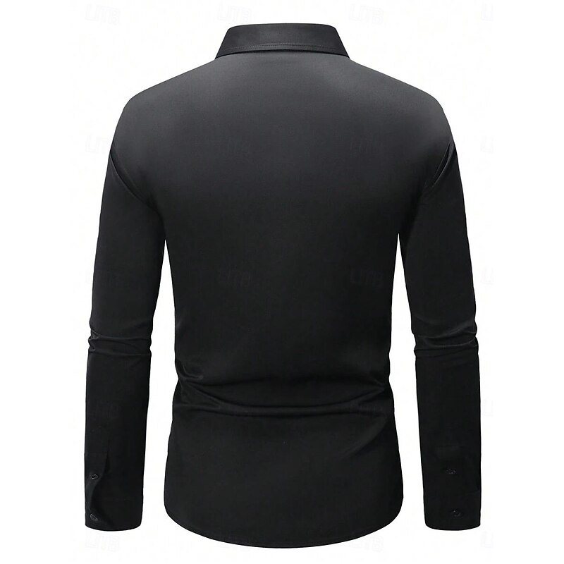 Men's Dress Casual Shirt Homecoming Standard Fit Long Sleeve Lapel Solid Color Polyester Black White Pink 20253
