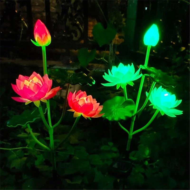 Solar Lotus Lantern - 7 Color Changing Waterproof LED Decorative Pathway Light for Garden, Courtyard, Lawn, Wedding and Festival Atmosphere 1PC4