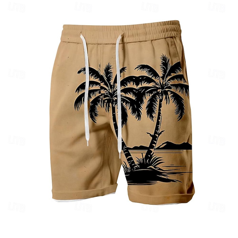 Men's Tree Coconut Tree Plants Swim Shorts Board Shorts Swimming Trunks Mid Waist Fashion Streetwear Hawaiian Casual Daily Holiday Pocket Drawstring Elastic Waist Designer Clothing Apparel