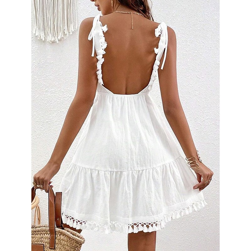 Women's Mini Dress White Dress Graduation Dress Casual Dress Summer Dress Streetwear Basic Casual Vacation Street Holiday Regular Fit Sleeveless Spaghetti Strap White Summer2