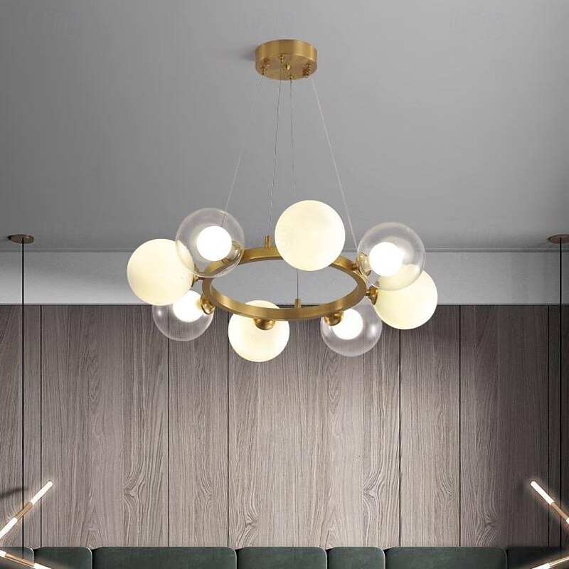 Chandelier Pendant Lighting Gold Copper with Glass Globes Classic Vintage Sputnik Ceiling Light Fixture for Kitchen Living Room Dining Room Bedroom Farmhouse