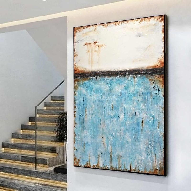 Abstract Skyline Painting hand painted Extra large wall art pain ting handmade blue landscape painting on canvas large wall art blue abstract mordern painting for Bedroom Living room painting