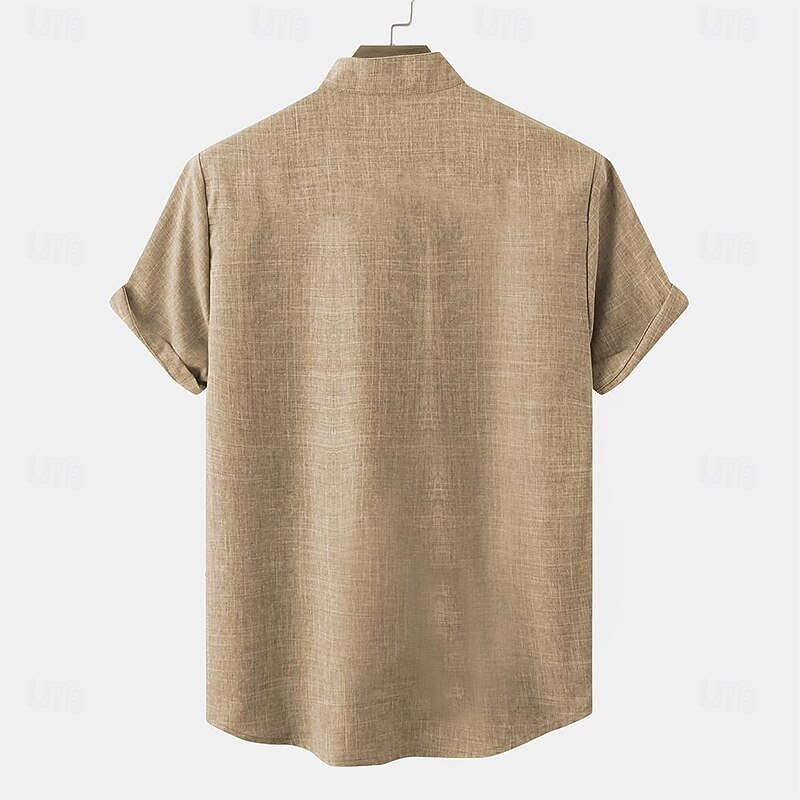 Men's Shirt Linen Shirt Retro Shirts Vintage Shirt Ethnic Shirt Daily Blue Green khaki Short Sleeve Turndown Summer Spring Clothing Apparel2